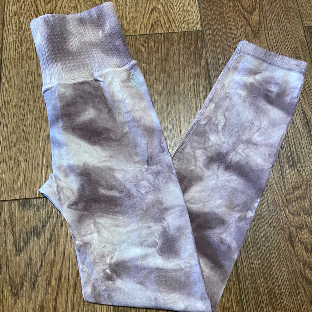 Seamless Free People Movement Purple Tie Dye Yoga Pilates Ankle Leggings XS
